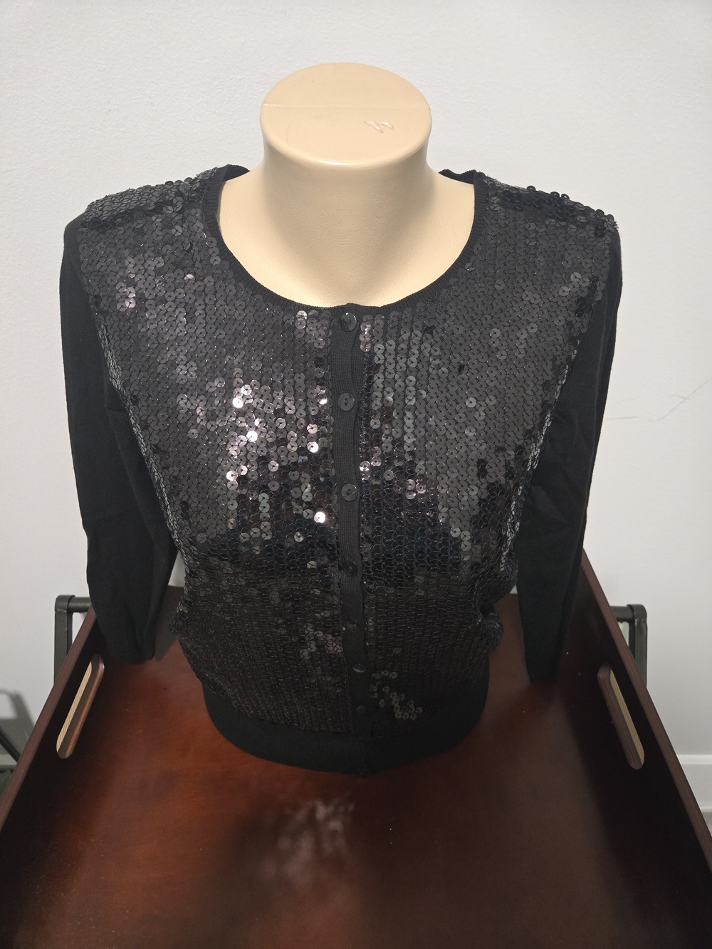 August Silk Black Sequin Button Cardigan